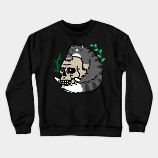 Gray Tabby Cat with a Spooky Skull Crewneck Sweatshirt